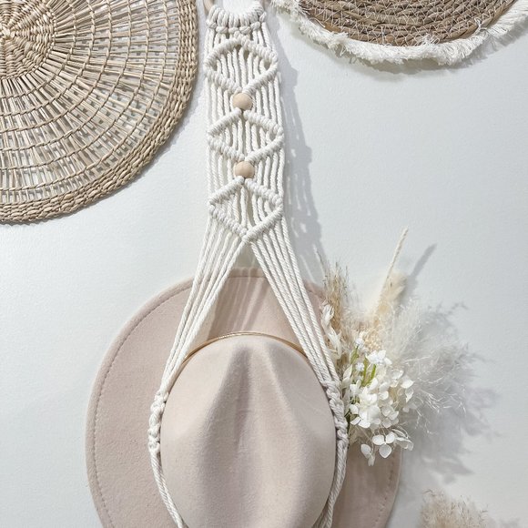 Boho Macrame Natural Hanging Hat Organizer Display - Picture 4 of 6